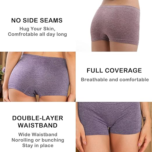 LALESTE Women's Boyshort Underwear Full Coverage Seamless Panties Soft Stretch Boxer Briefs 5 Packs