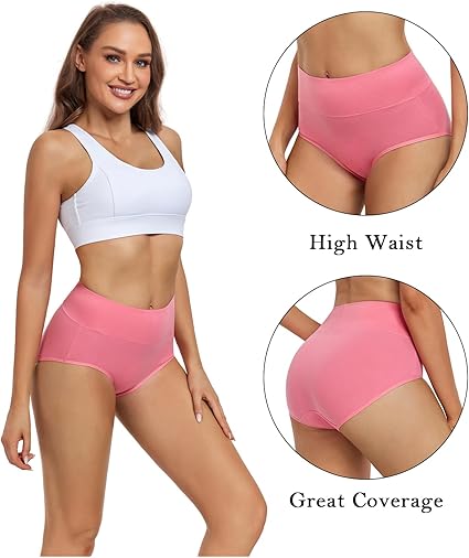 wirarpa Women's Cotton Underwear High Waisted Ladies Panties Full Coverage Briefs 4 Pack (Regular & Plus Size)