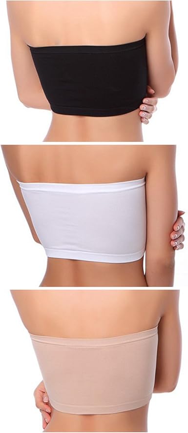 Venbond 3Packs Women's Seamless Bandeau Crop Tube Top Bra Strapless Padded Bralett