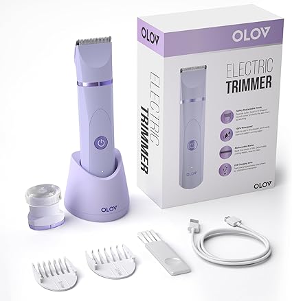 OLOV Bikini Trimmer Women - Wet/Dry Body Shaver Groomer, Replaceable Ceramic Blade Heads, USB Recharge Dock & Nosetrimmer Head Head