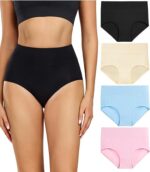 wirarpa Women's Cotton Underwear High Waisted Ladies Panties Full Coverage Briefs 4 Pack (Regular & Plus Size)