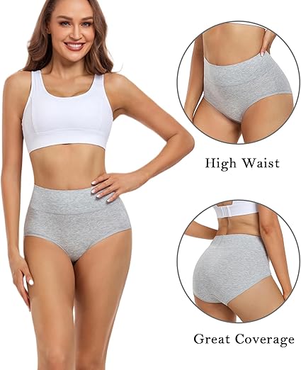 wirarpa Women's Cotton Underwear High Waisted Ladies Panties Full Coverage Briefs 4 Pack (Regular & Plus Size)