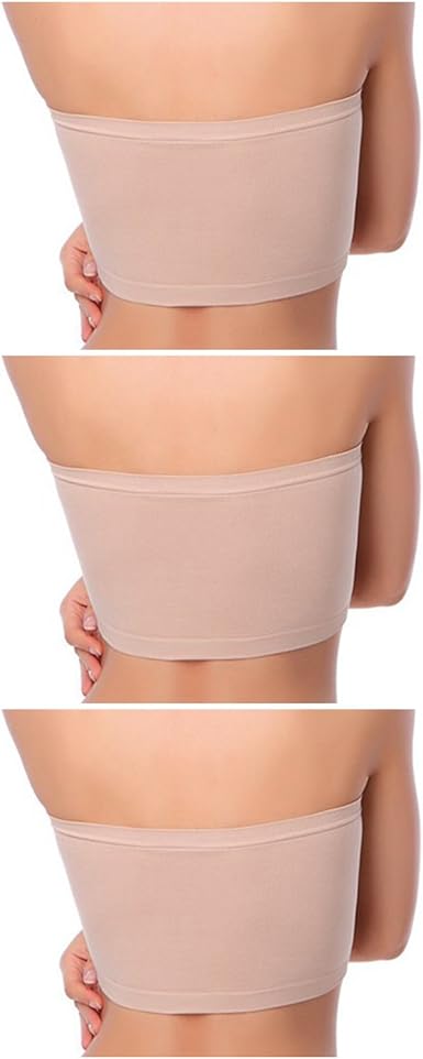 Venbond 3Packs Women's Seamless Bandeau Crop Tube Top Bra Strapless Padded Bralett