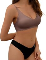 DEANGELMON V Neck Bra Padded Seamless Adjustable Straps Bralettes Everyday Basic Sleeping Bras Multiple Pack