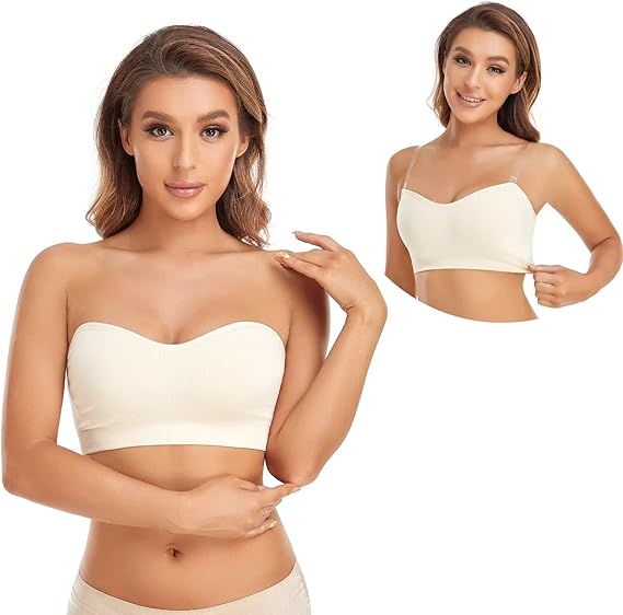 Strapless Bra for Women Non-Slip Silicone Padded Bandeau Bra Wireless Tube Top Bra