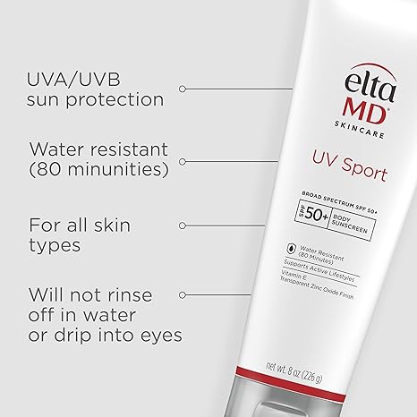 EltaMD UV Sport Sunscreen Lotion, SPF 50 Body Sunscreen, Water and Sweat Resistant, Oil-Free, Zinc Oxide Formula