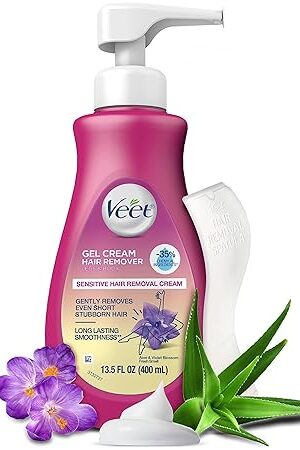 Hair Remover, Veet Gel Hair Removal Cream Sensitive, 13.5 Ounce, Sensitive formula with Aloe Vera and Vitamin E