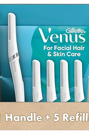 Gillette Venus Dermaplaning Tool Kit, 5 Blade Refills, Exfoliating Face Razors for Women, Eyebrow Razor, Face Razors for Women, Facial Razors, Dermaplane Razor for Women Face, Peach Fuzz Remover