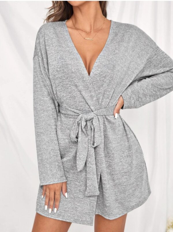 Solid Drop Shoulder Belted Robe