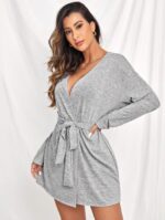 Solid Drop Shoulder Belted Robe