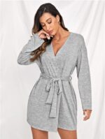 Solid Drop Shoulder Belted Robe