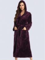 1pc Simple Solid Color Women's Thickened Flannel Hooded Robe For Autumn/Winter Home Use