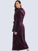 1pc Simple Solid Color Women's Thickened Flannel Hooded Robe For Autumn/Winter Home Use