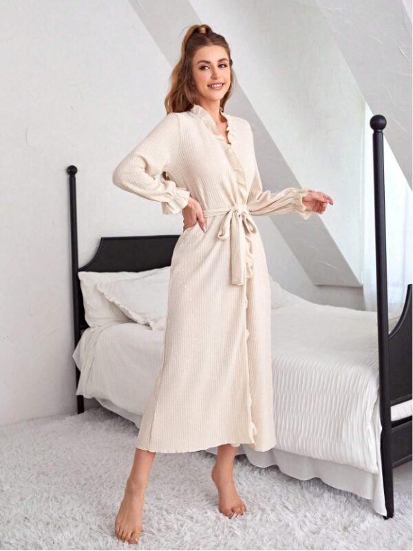 Ruffle Trim Belted Lounge Robe