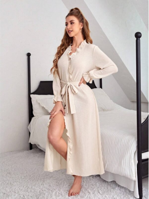 Ruffle Trim Belted Lounge Robe