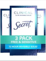 Secret Antiperspirant Clinical Strength Deodorant for Women, 72 Hr Sweat Protection Invisible Solid, Free & Sensitive Unscented, 1.6 Ounce (Pack of 3)