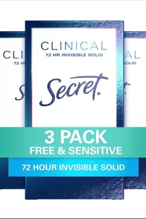 Secret Antiperspirant Clinical Strength Deodorant for Women, 72 Hr Sweat Protection Invisible Solid, Free & Sensitive Unscented, 1.6 Ounce (Pack of 3)