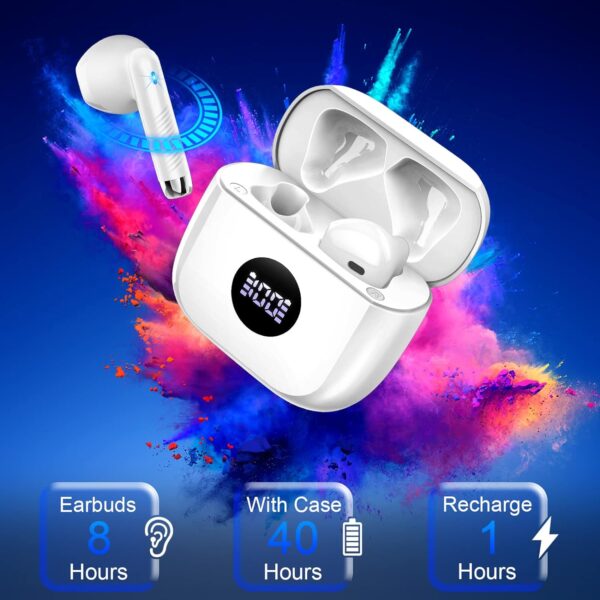 Wireless Earbuds, Bluetooth 5.3 Headphones in Ear with 4 ENC Noise Cancelling Mic, Bluetooth Earbuds 40H Playtime, HiFi Stereo Deep Bass Wireless Earphones, IP7 Waterproof, USB-C Fast Charge