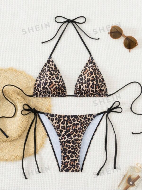 Women's Summer Beach Snake Print Halter Sexy Bikini Set Separates Bikini Set, Random Print