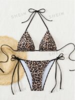 Women's Summer Beach Snake Print Halter Sexy Bikini Set Separates Bikini Set, Random Print