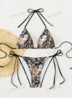 Women's Summer Beach Snake Print Halter Sexy Bikini Set Separates Bikini Set, Random Print