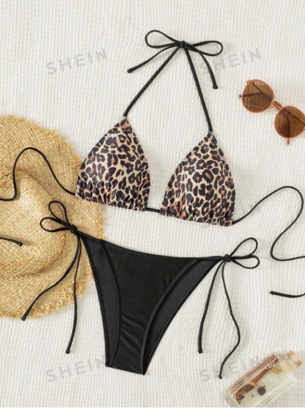 Women's Summer Beach Snake Print Halter Sexy Bikini Set Separates Bikini Set, Random Print