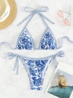 Summer Beach Women's Floral Printed Halter Neck Bikini Set Carnival