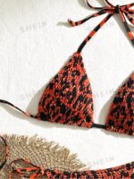 Women Summer Beach Fashionable Allover Print Halter Triangle Bikini Set