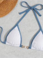 Summer Beach Colorblock Contrast Trim Micro Triangle Bikini Set Music Festival