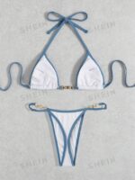 Summer Beach Colorblock Contrast Trim Micro Triangle Bikini Set Music Festival