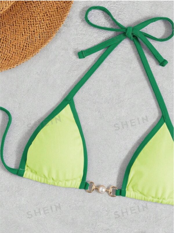 Summer Beach Colorblock Contrast Trim Micro Triangle Bikini Set Music Festival