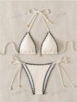 Women's Summer Beach Floral Bikini Set With Fringe Edge Design And Halter Neck Tie