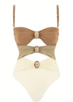 Colorblock Cut-Out Women Sexy Spaghetti Strap One-Piece Swimsuit