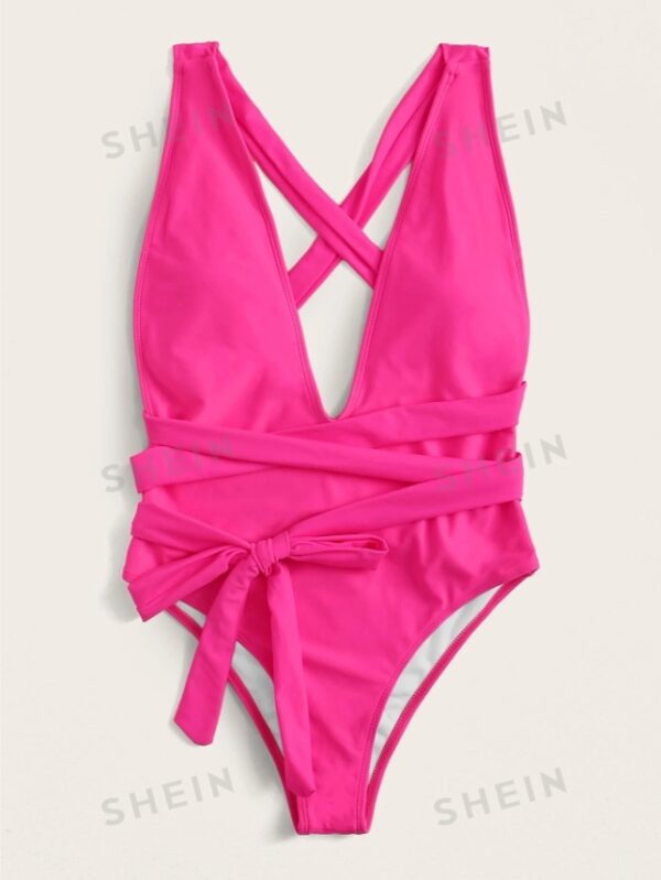 Swim Summer Beach Crisscross Knot Front One Piece Swimsuit