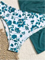 Mod Summer Beach Floral Print Triangle Bikini Set With Beach Skirt