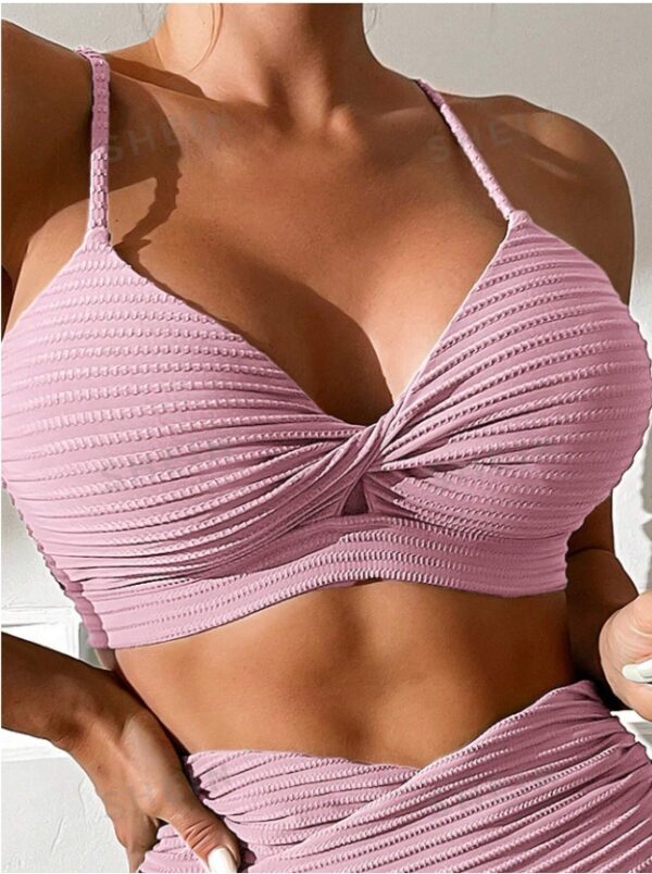 Women's Summer Beach Solid Color Twisted Bust Sexy Bikini Set