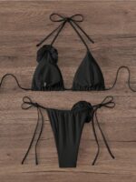 Summer Beach Appliques Halter Triangle Tie Side Bikini Set