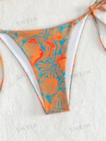 Women's Summer Beach Plant Print Halter Bandage Sexy Bikini Set, Random Print