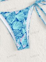 Women's Summer Beach Plant Print Halter Bandage Sexy Bikini Set, Random Print