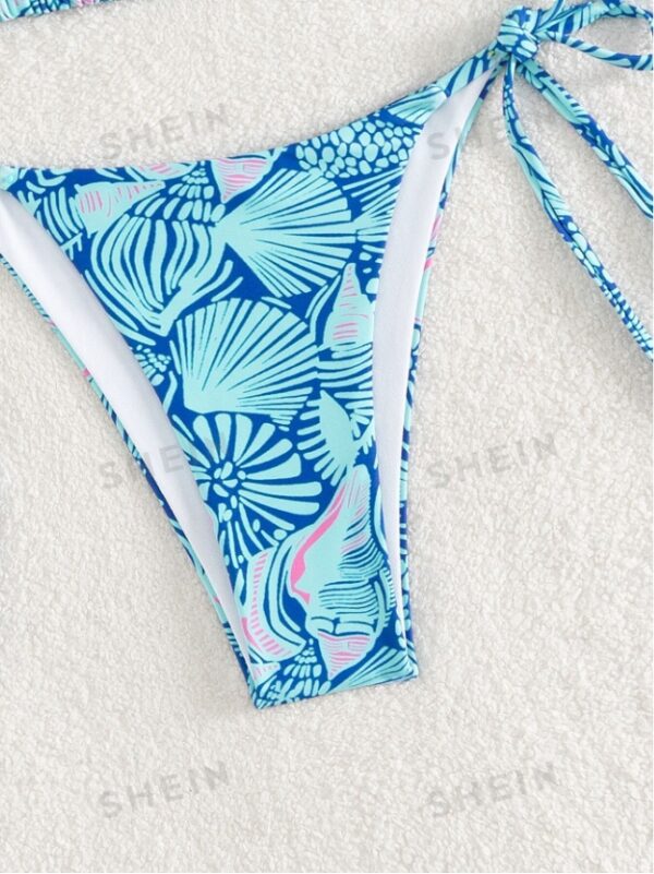 Women's Summer Beach Plant Print Halter Bandage Sexy Bikini Set, Random Print