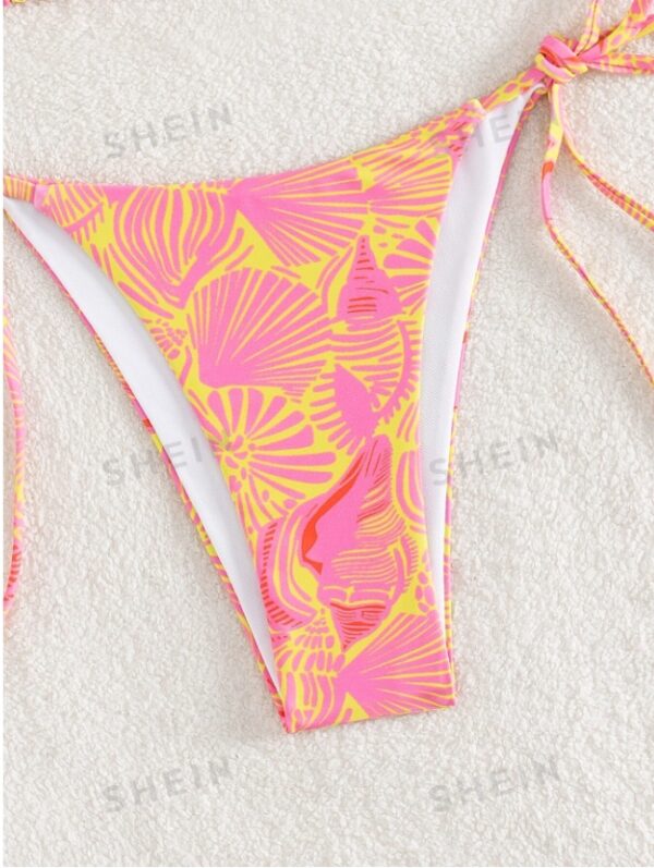 Women's Summer Beach Plant Print Halter Bandage Sexy Bikini Set, Random Print