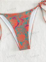 Women's Summer Beach Plant Print Halter Bandage Sexy Bikini Set, Random Print