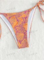 Women's Summer Beach Plant Print Halter Bandage Sexy Bikini Set, Random Print