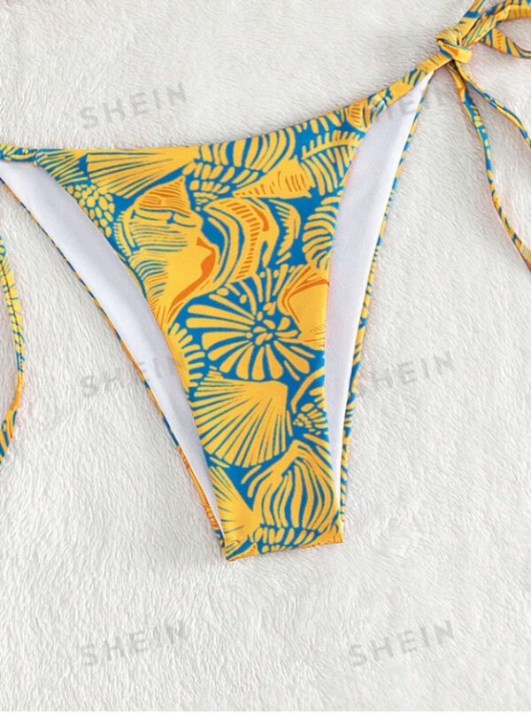 Women's Summer Beach Plant Print Halter Bandage Sexy Bikini Set, Random Print