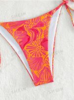 Women's Summer Beach Plant Print Halter Bandage Sexy Bikini Set, Random Print