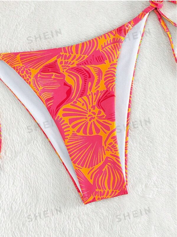 Women's Summer Beach Plant Print Halter Bandage Sexy Bikini Set, Random Print