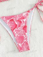 Women's Summer Beach Plant Print Halter Bandage Sexy Bikini Set, Random Print