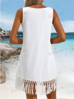 Women's Solid Color Fringe Hem Sleeveless Cover-Up Dress For Summer