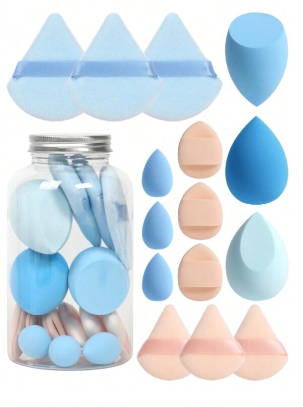 15pcs Makeup Sponges With Storage Case, 3pcs Makeup Egg Sponge & 3pcs Mini Makeup Egg Sponge & 3pcs Loose Powder Puff & 3pcs Mini Loose Powder Puff & 3pcs Mini Finger Air Cushion Puff. Mixed Beauty Sponge For Liquid, Cream And Powder, Multicolor Makeup Sponge, Latex-Free Dual-Use Foundation Cream, Air Cushion Powder Puff, Latex-Free Blending Sponge And Makeup Puff. Suitable For All Skin Types. Made From Ultra-Soft Velvet, Designed For Shaping, Eye And Corner Beauty Blender Foundation Mixing Container