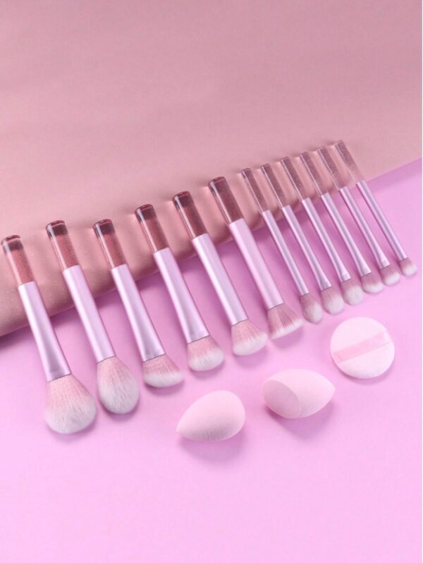 12pcs Multi-Functional Makeup Brush Set Including Powder Brush, Blush Brush, Foundation Brush, Eyeshadow Brush, Blending Brush, Contour Brush, Along With An Oblique Cut Beauty Blender, Rounded Beauty Blender, And White Powder Puff